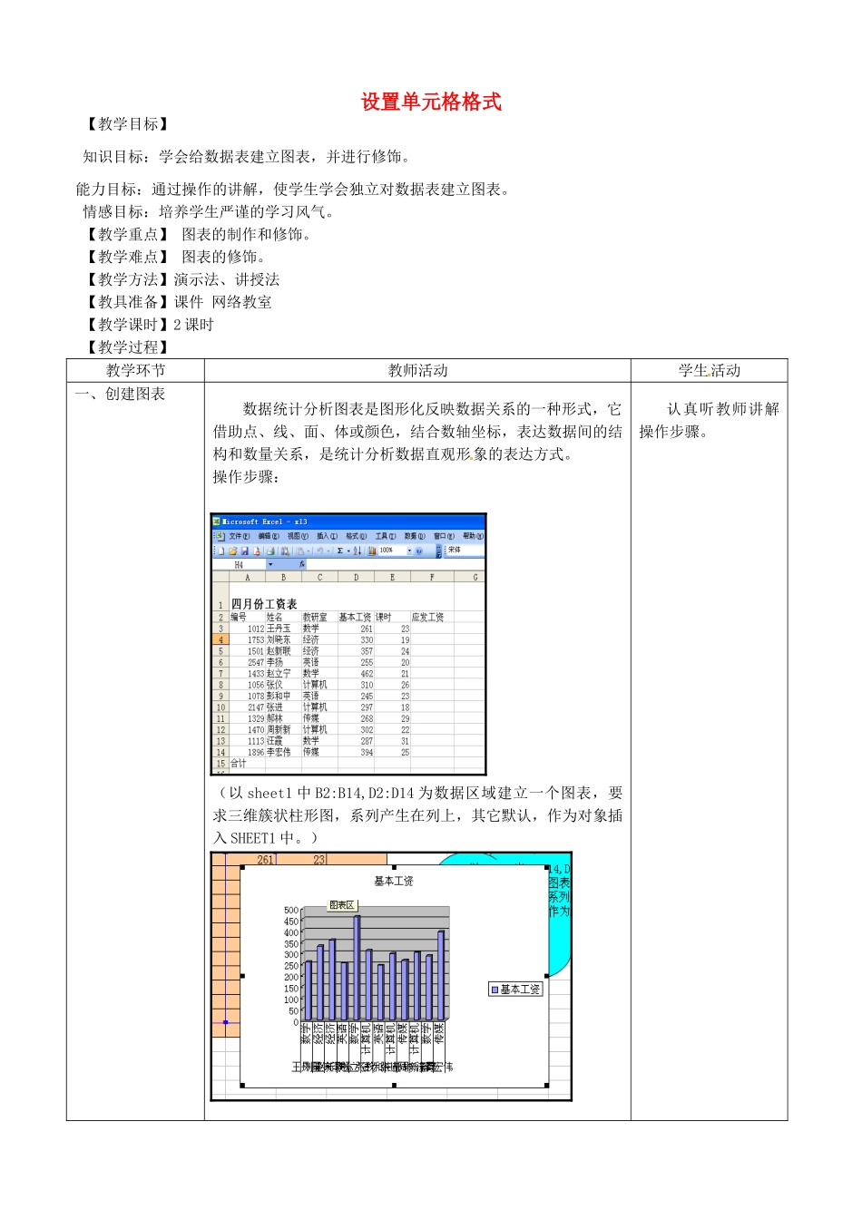 河北省秦皇岛市抚宁县驻操营学区初中信息技术 设置单元格格式教学设计1 新人教版_第1页
