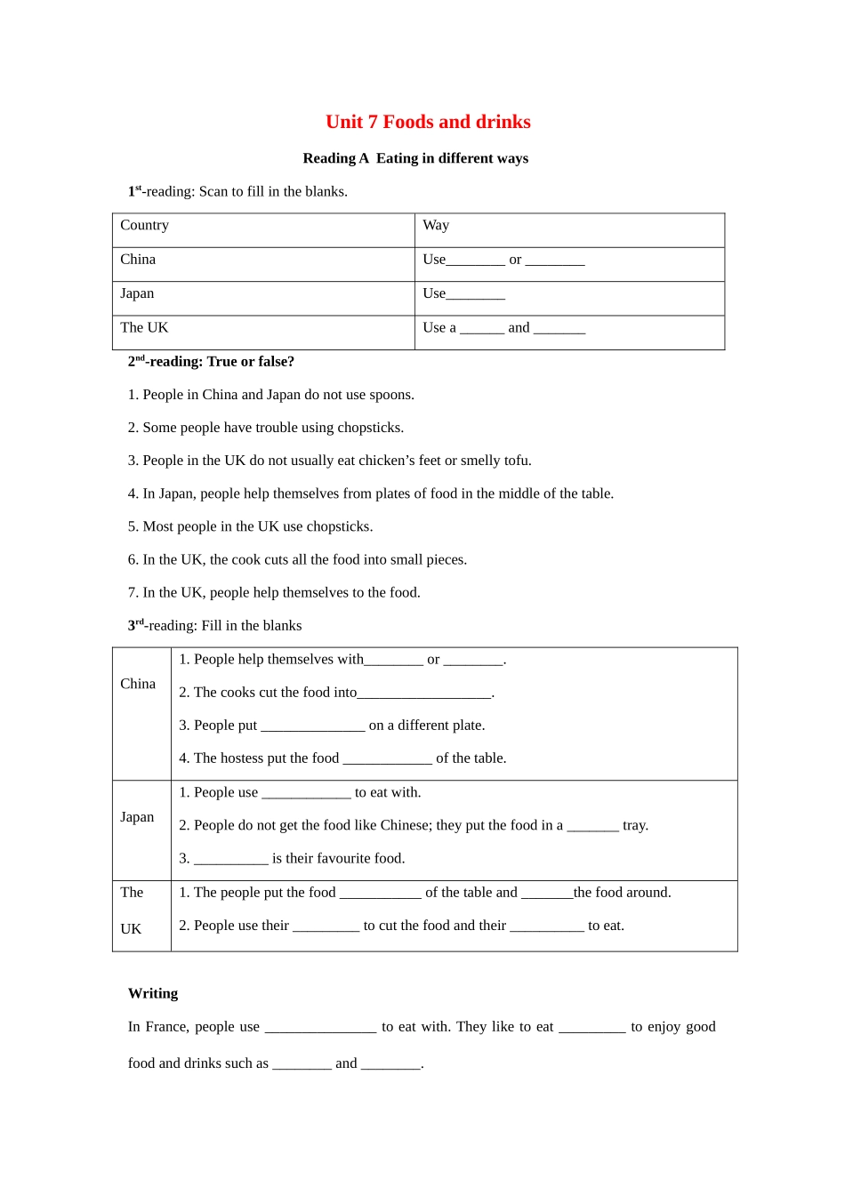 广东省广州市七年级英语下册：Unit 7 Foods and drinks学案（牛津）_第1页