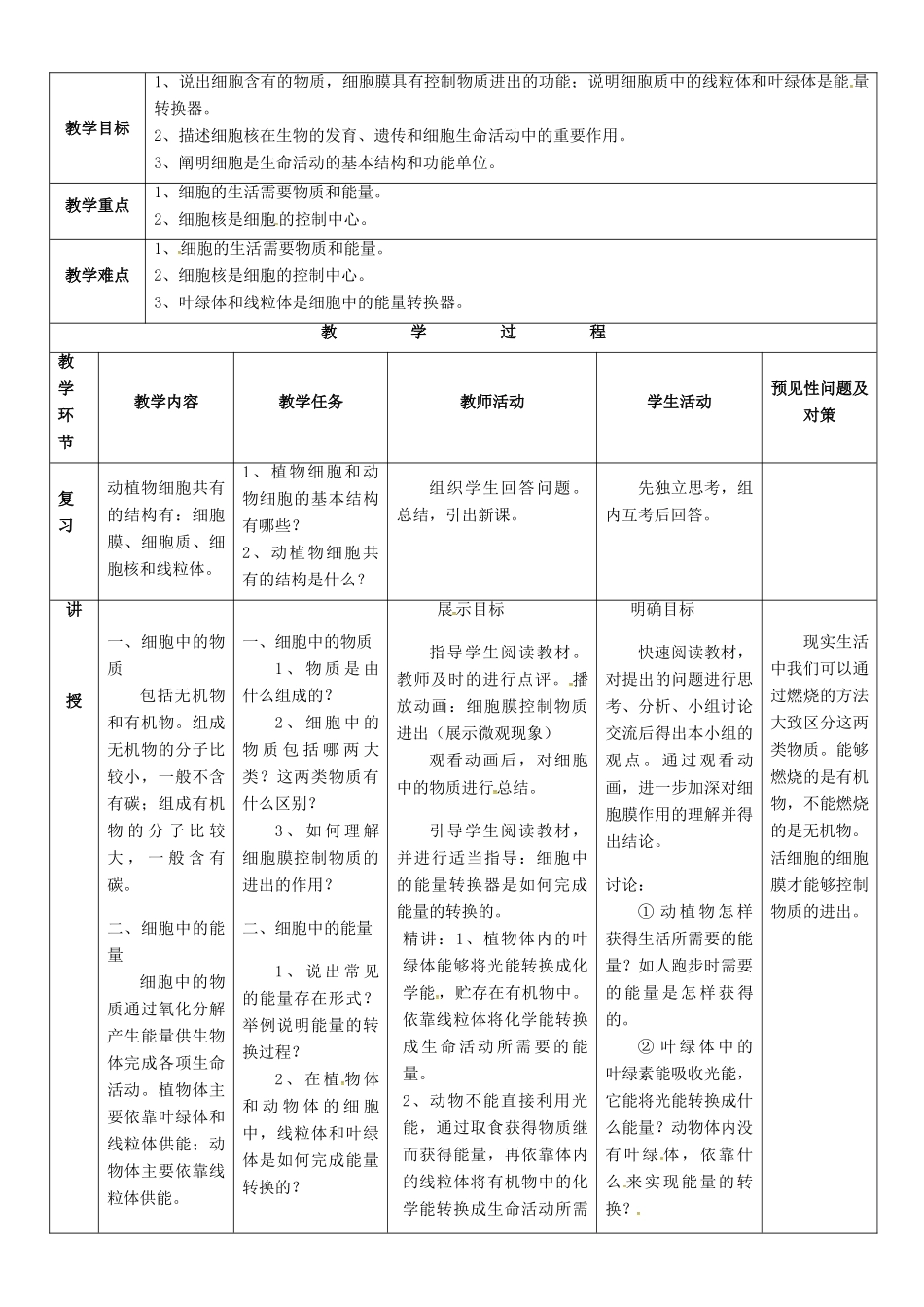 吉林省通化市七年级生物上册 第2单元 第1章 第4节 细胞的生活导学案 （新版）新人教版-（新版）新人教版初中七年级上册生物学案_第2页