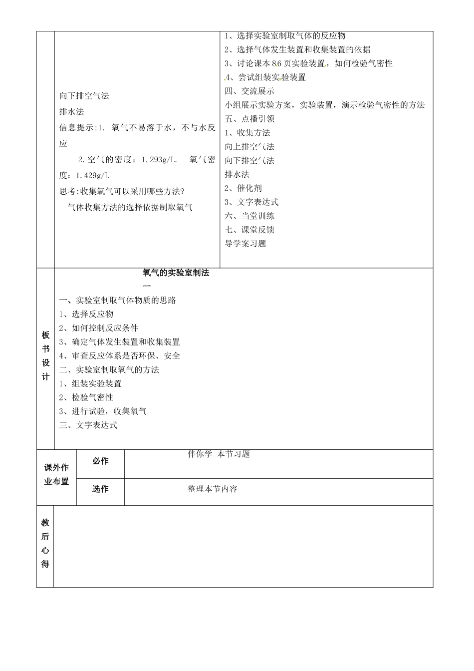 八年级化学全册 4.2《氧气》氧气的实验室制法教案1 （新版）鲁教版五四制-鲁教版五四制初中八年级全册化学教案_第2页
