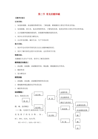 福建省泉州市泉港三川中学九年级化学全册 第七章 第二节 常见的酸和碱教案 沪教版
