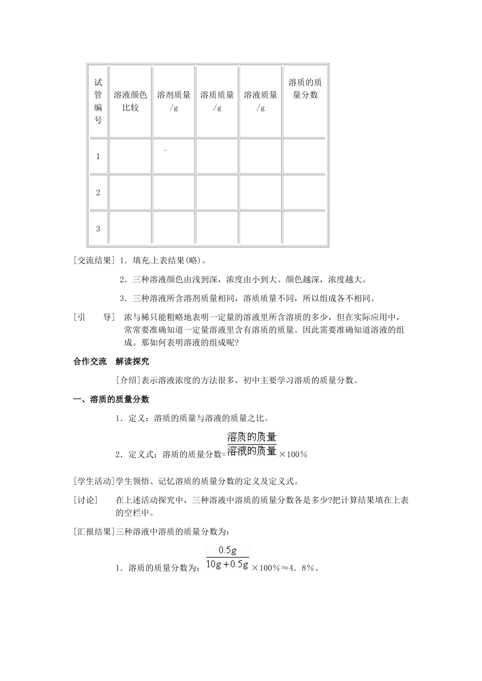 江苏省东台市唐洋镇中学九年级化学下册《9.3 溶液的浓度》教案2 新人教版_第2页