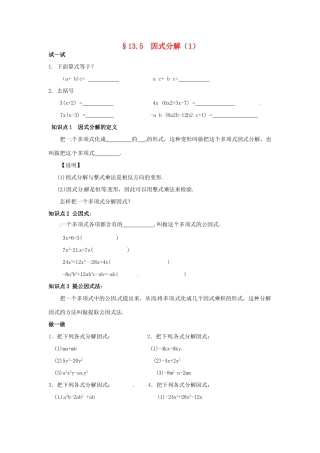 八年级数学上册 13.5 因式分解（一）教学案 华东师大版