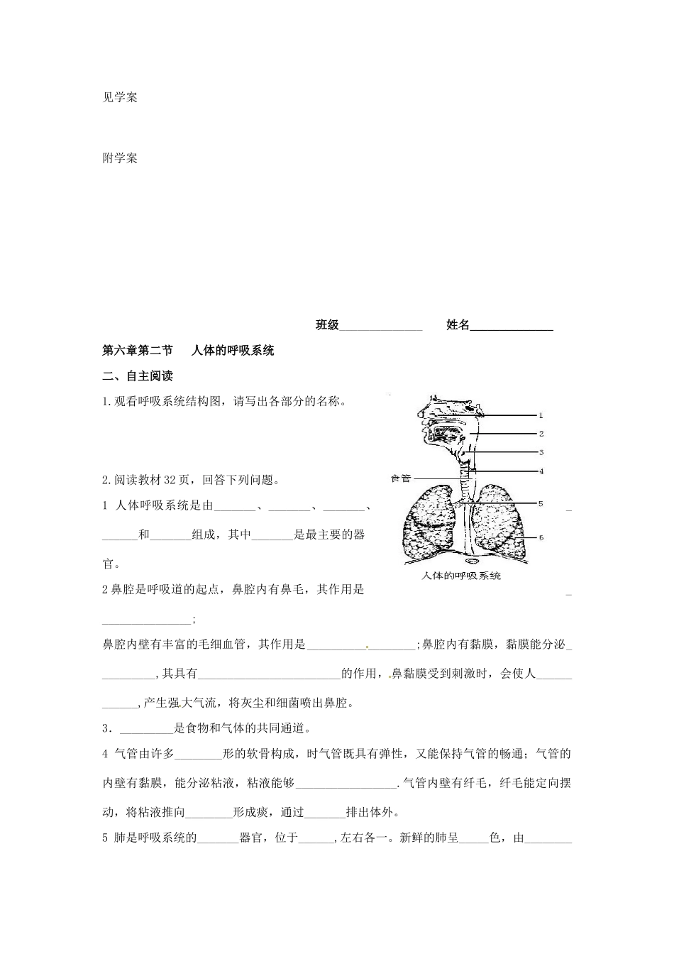 北京市延庆县第三中学七年级生物《人体的呼吸系统》学案_第2页