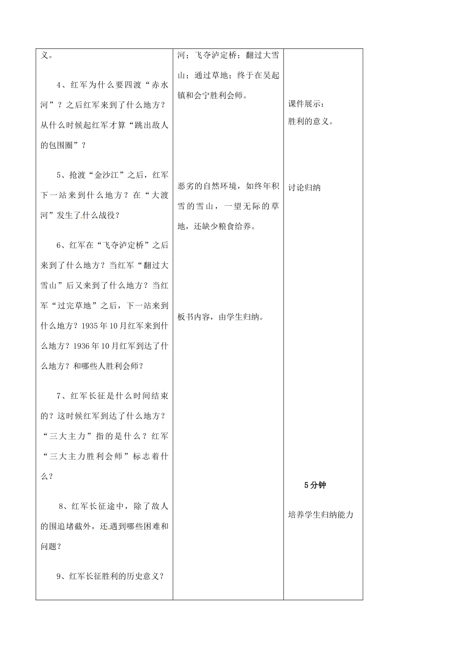 吉林省四平市第十七中学八年级历史上册 第13课 红军不怕远征难教案 新人教版_第3页