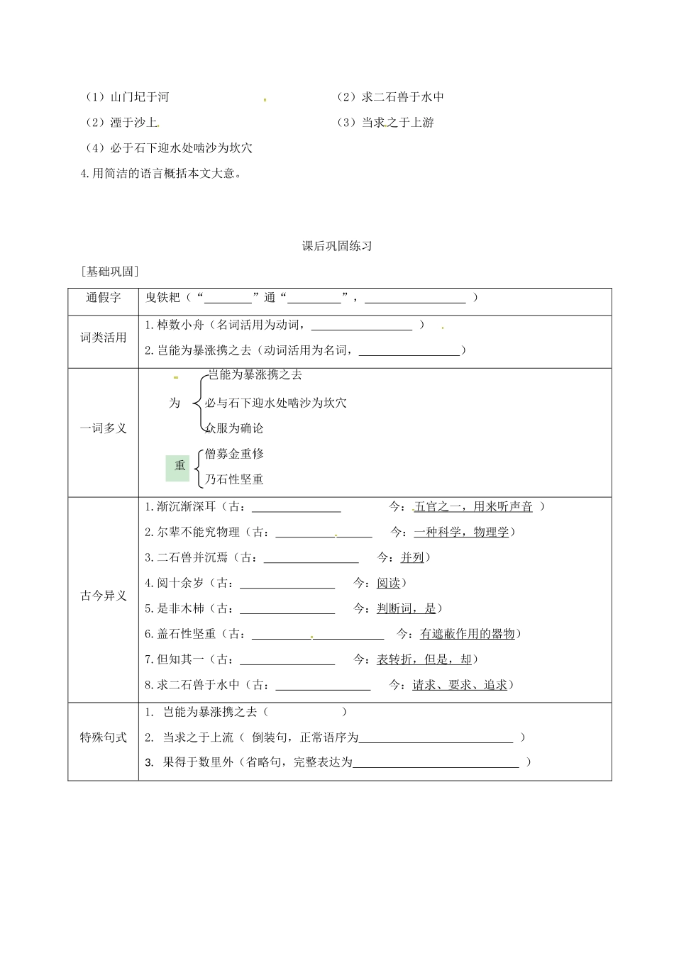 广东省河源市七年级语文下册 第六单元 第24课 河中石兽（第1课时）导学稿 新人教版-新人教版初中七年级下册语文学案_第2页