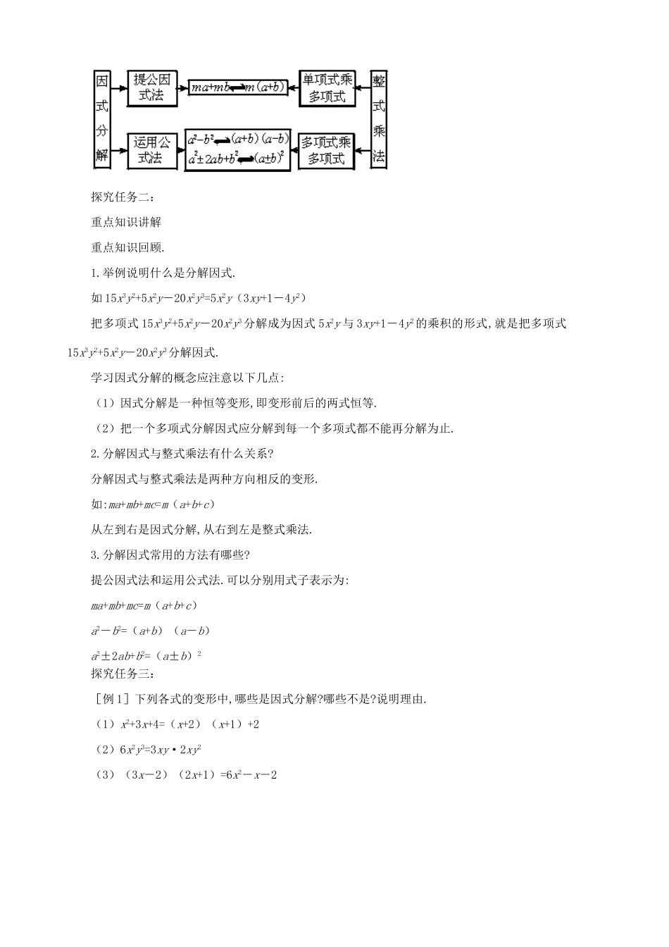 八年级数学下册 2.4《分解因式回顾与思考》导学案 北师大版_第2页