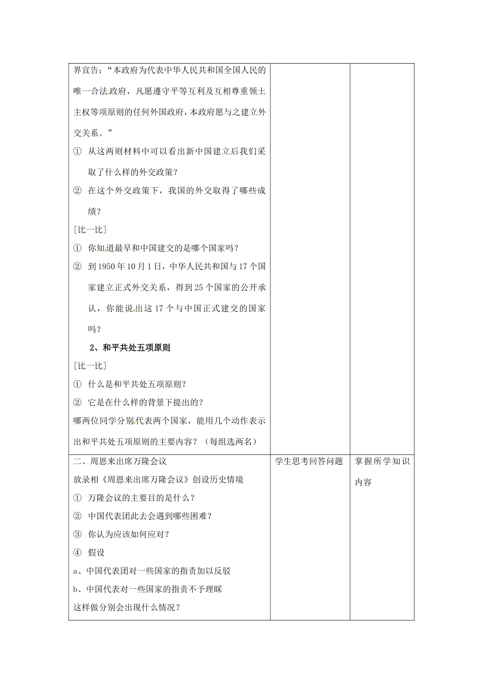 江苏省昆山市锦溪中学八年级历史下册 第15课 独立自主的和平外交教案 新人教版_第2页
