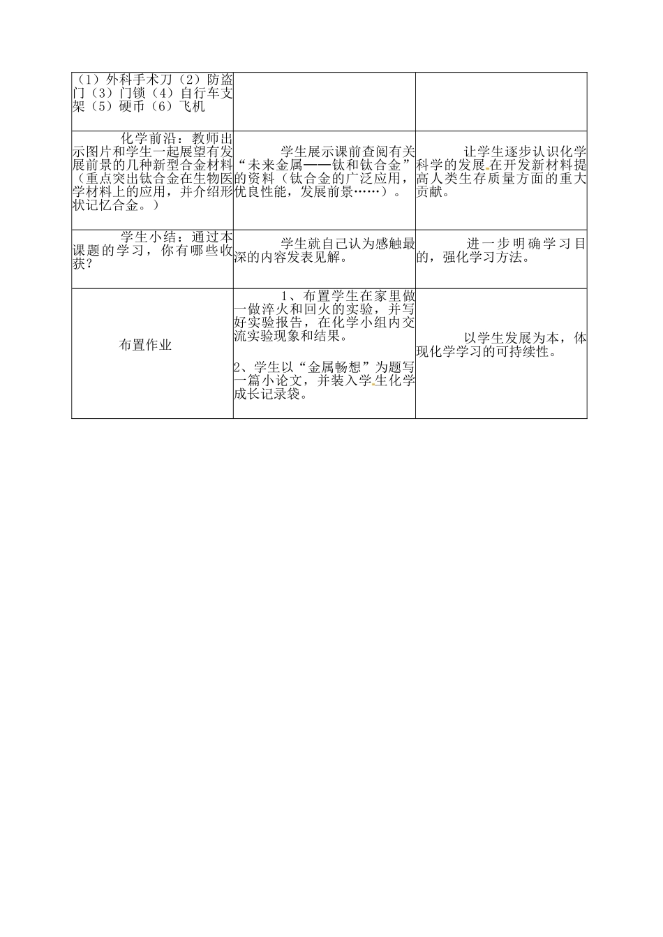 江苏省丹阳市前艾中学九年级化学全册《金属的性质和利用（第二课时）》教案 沪教版_第3页