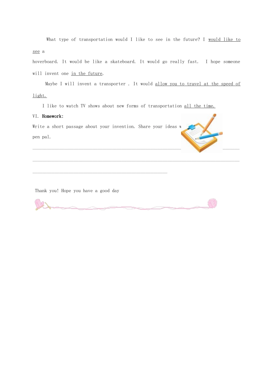 河北省涿州市八年级英语上册 Unit 6 Go With Transportation Lesson 35 Future Transportation导学案（无答案）（新版）冀教版-（新版）冀教版初中八年级上册英语学案_第2页