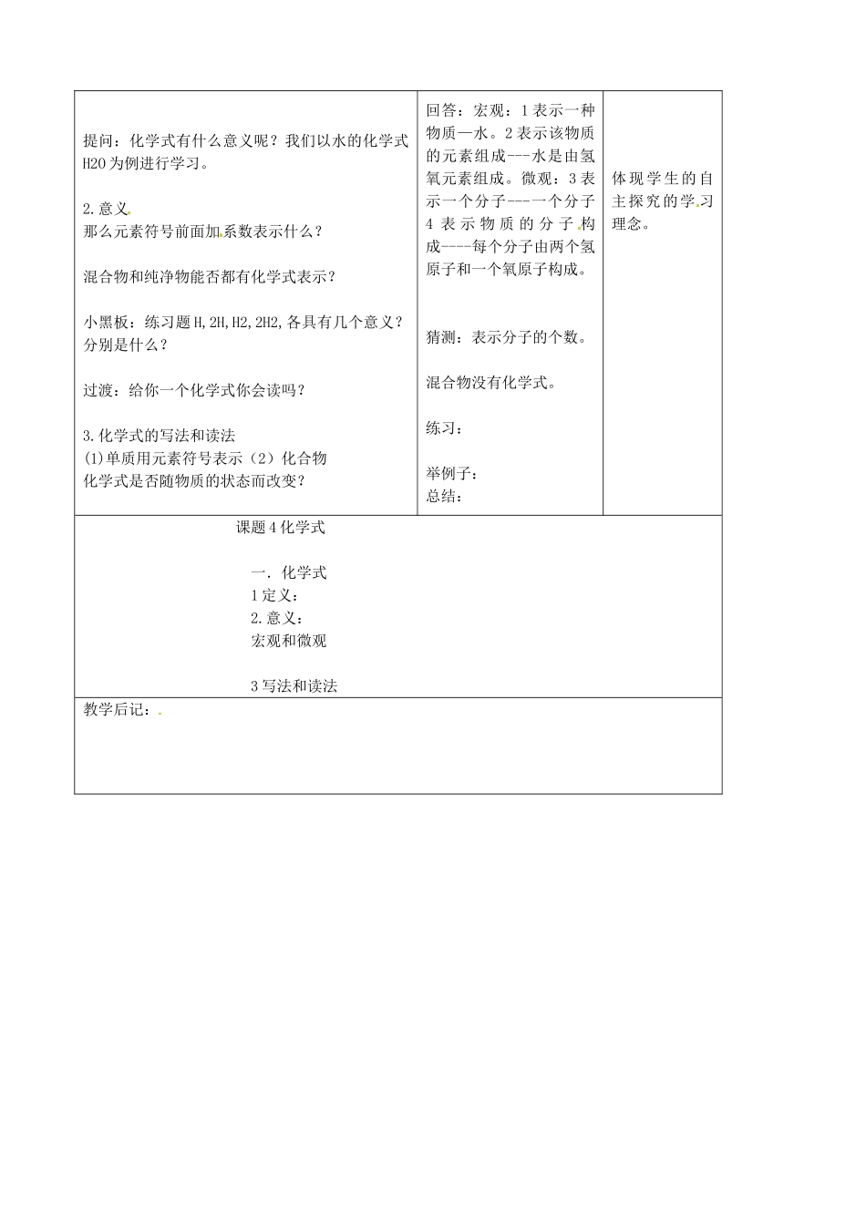 吉林省四平市第十七中学九年级化学上册《4.4.1 化学式与化合价》教案 （新版）新人教版_第2页