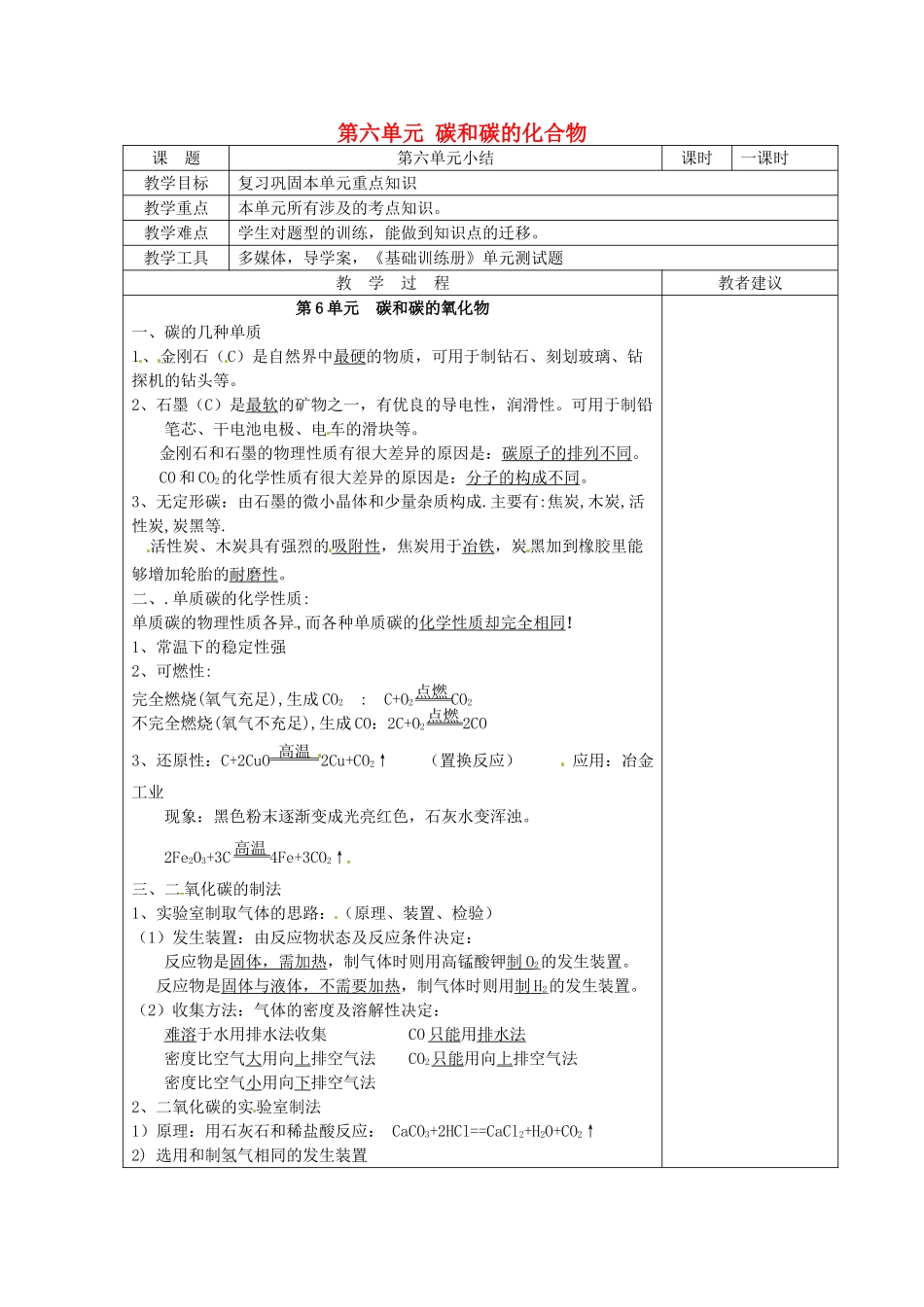 湖南省湘潭县南谷中学九年级化学上册 第六单元 碳和碳的化合物教案 （新版）新人教版_第1页