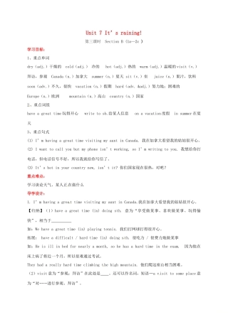 贵州省习水县七年级英语下册 Unit 7 It’s raining Section B（1a-2c）导学案 （新版）人教新目标版-（新版）人教新目标版初中七年级下册英语学案