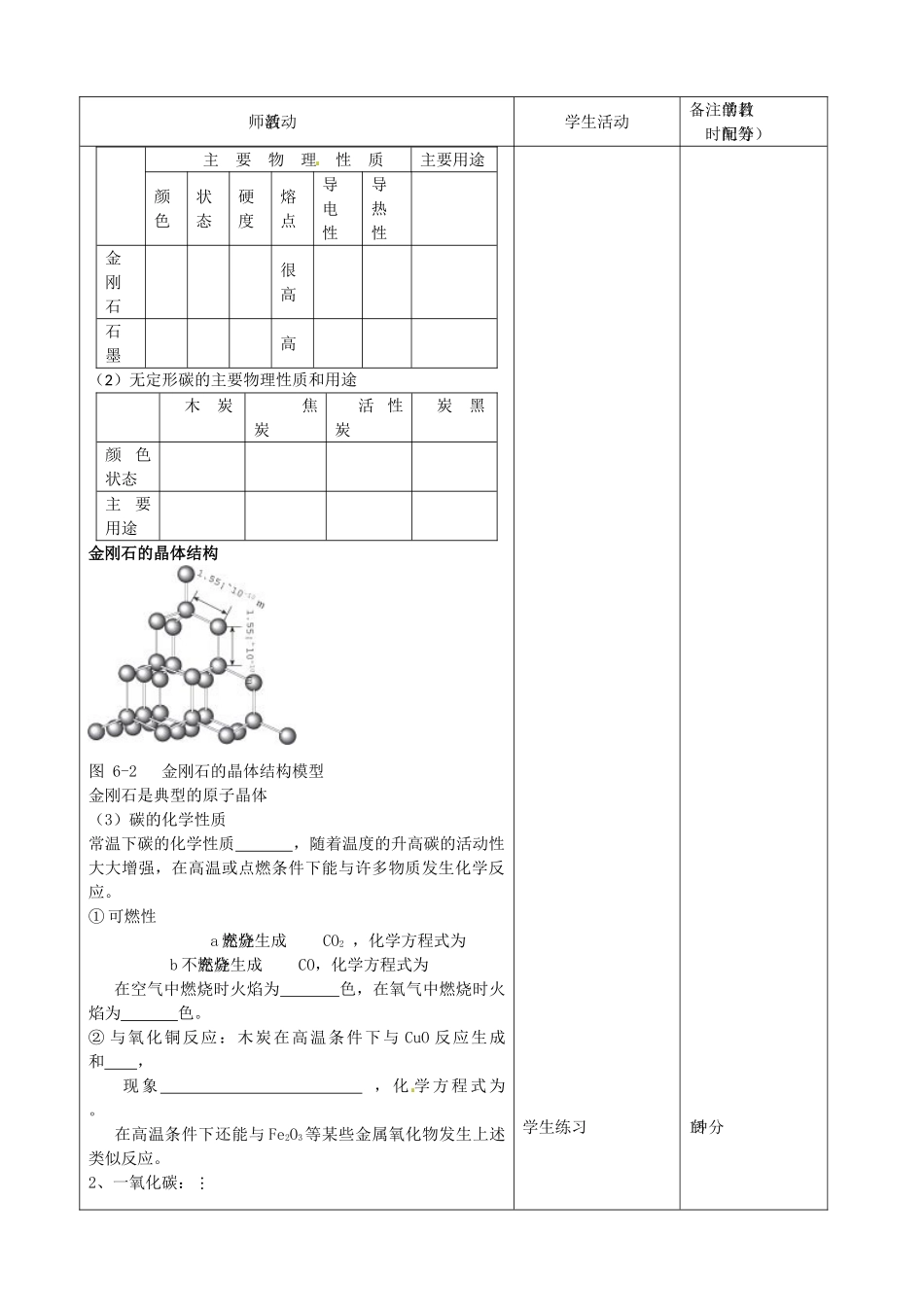 吉林省四平市第十七中学九年级化学上册《第六单元 碳和碳的氧化物》复习课教案1 （新版）新人教版_第2页