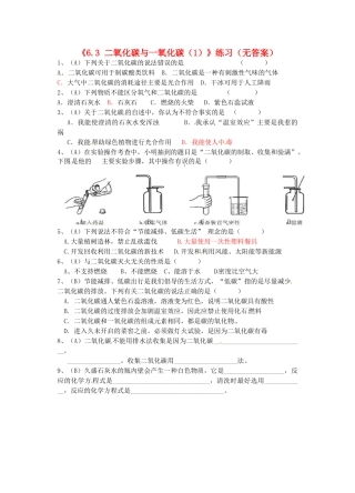 江苏省东台市唐洋镇中学九年级化学上册《6.3 二氧化碳与一氧化碳（1）》练习（无答案） 新人教版