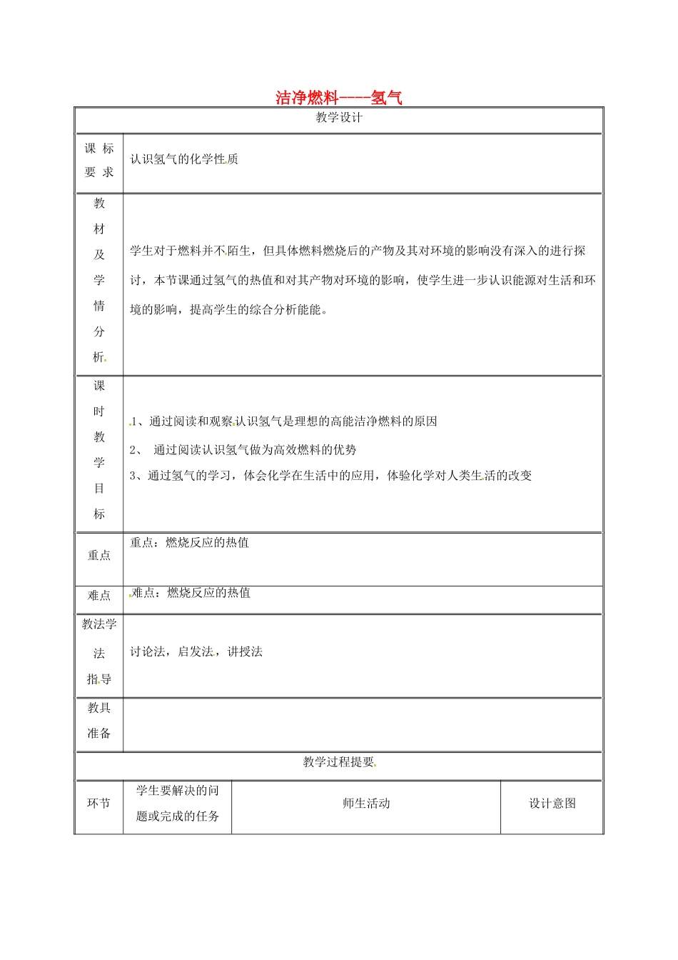 湖南省益阳市资阳区迎丰桥镇九年级化学上册 第五章 燃料 5.1 洁净的燃料—氢气（第2课时）教案 （新版）粤教版-（新版）粤教版初中九年级上册化学教案_第1页
