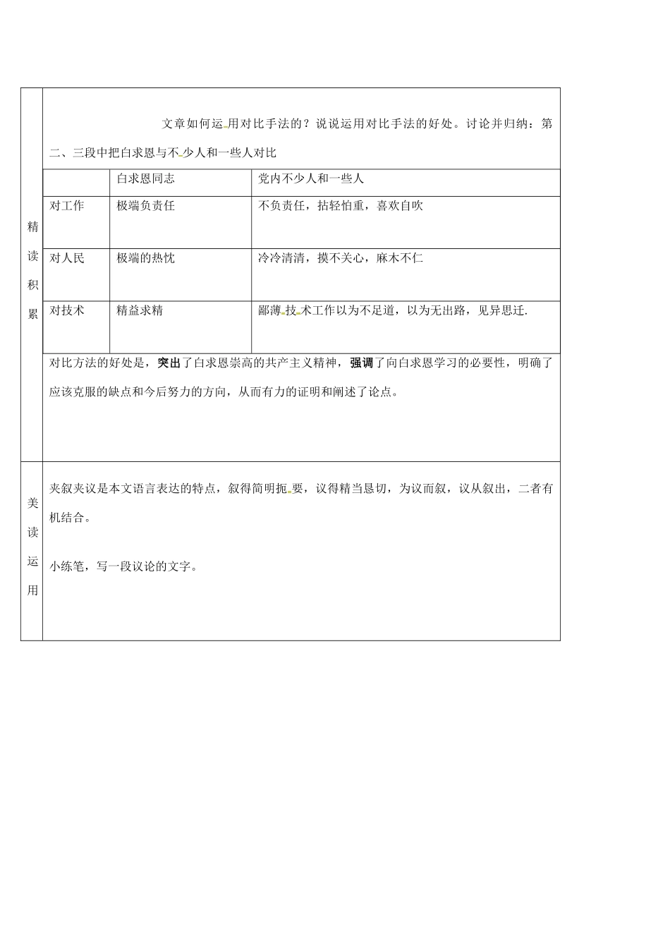 吉林省农安县七年级语文上册 第四单元 12 纪念白求恩导学案2 新人教版-新人教版初中七年级上册语文学案_第2页