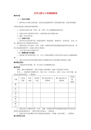 江苏省连云港市岗埠中学九年级化学下册 化学元素与人体健康教案 新人教版