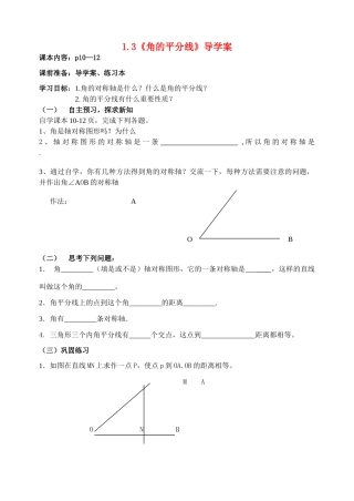 八年级数学上册 1.3角平分线导学案 青岛版