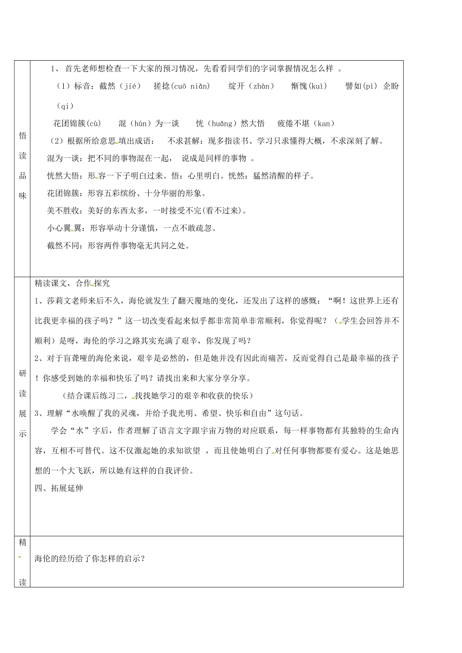 吉林省农安县七年级语文上册 第三单元 10 再塑生命的人导学案1 新人教版-新人教版初中七年级上册语文学案_第2页