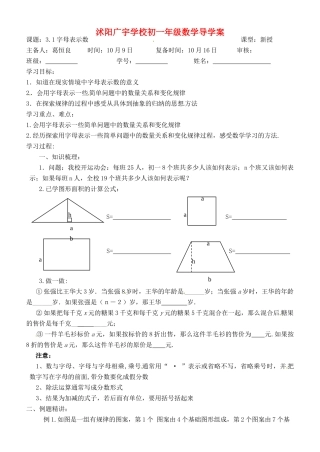 江苏省沭阳县广宇学校七年级数学 《字母表示数》学案