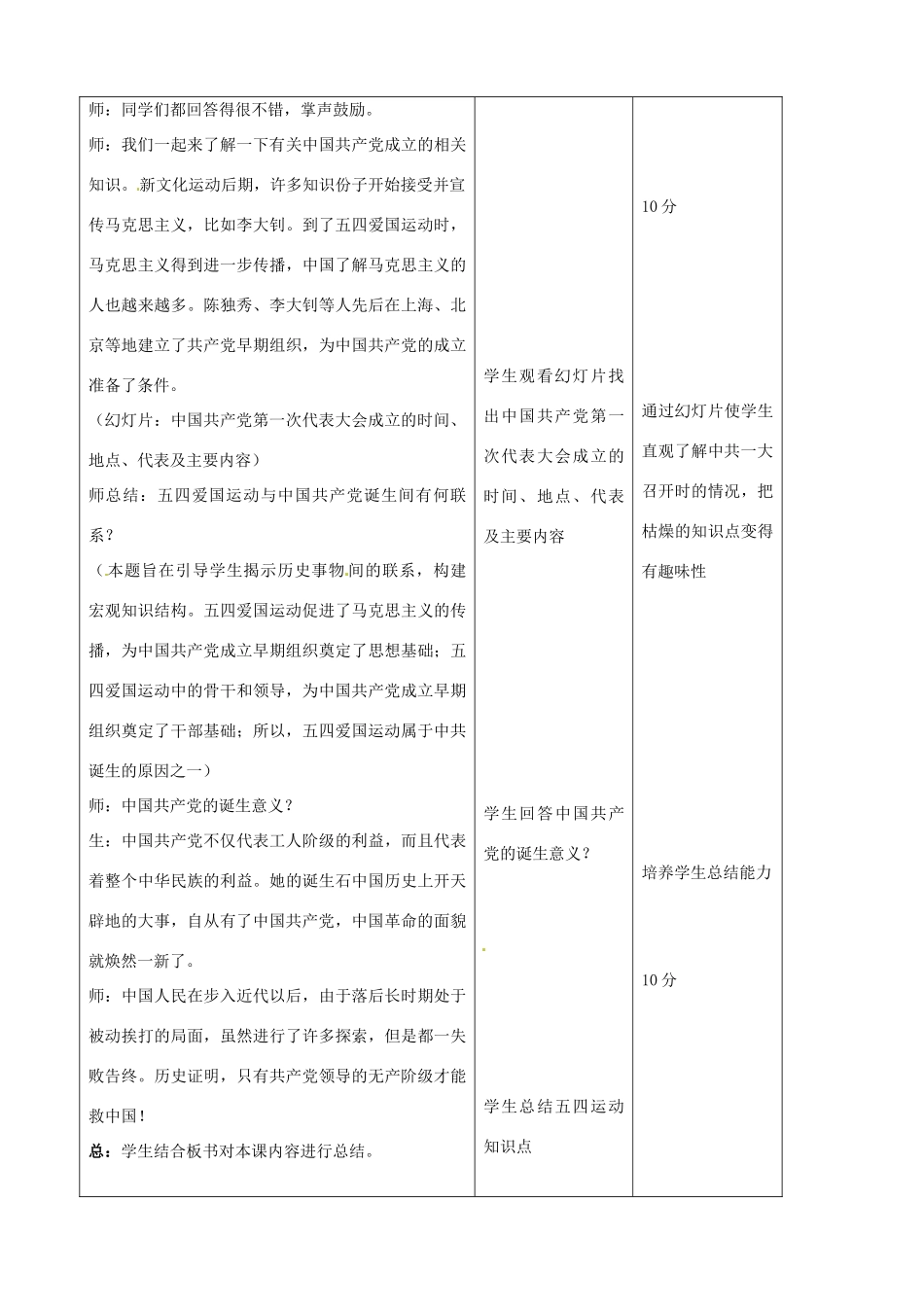 吉林省四平市第十七中学八年级历史上册 第10课 五四爱国运动和中国共产党的成立教案 新人教版_第3页