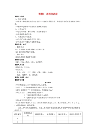 春九年级化学下册 第9单元 溶液 课题3 溶液的浓度教案 （新版）新人教版-（新版）新人教版初中九年级下册化学教案