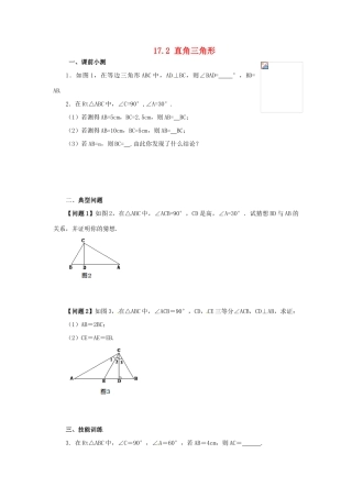 八年级数学上册 17.2 直角三角形数学学案（无答案） 冀教版