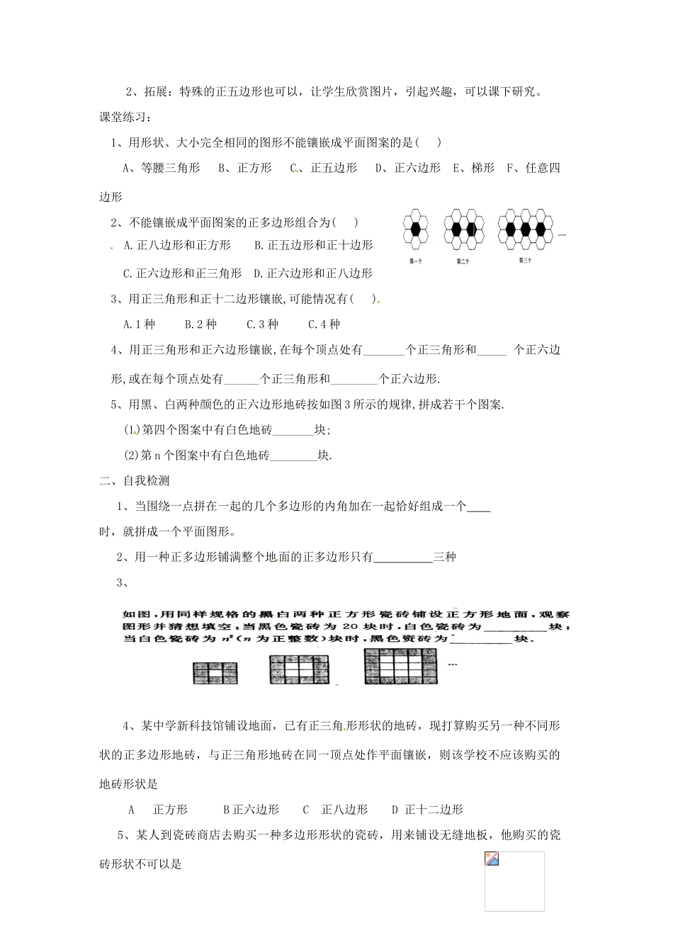 贵州省遵义市习水县树人学校七年级数学《74 课题学习镶嵌》学案_第3页
