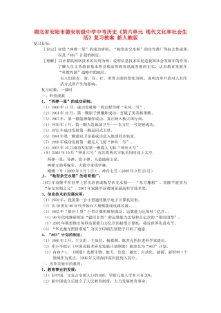 湖北省安陆市德安初级中学中考历史《第六单元 现代文化和社会生活》复习教案 新人教版