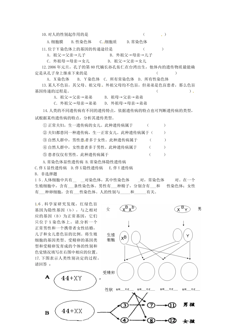 河南省濮阳市实验中学八年级生物下册 第七单元 2.4 人的性别遗传学案（无答案） 新人教版_第3页