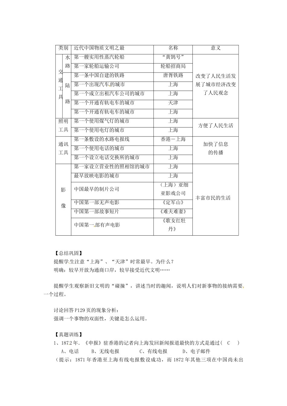 八年级历史上册 第19课《物质文明的进步》教案_第2页