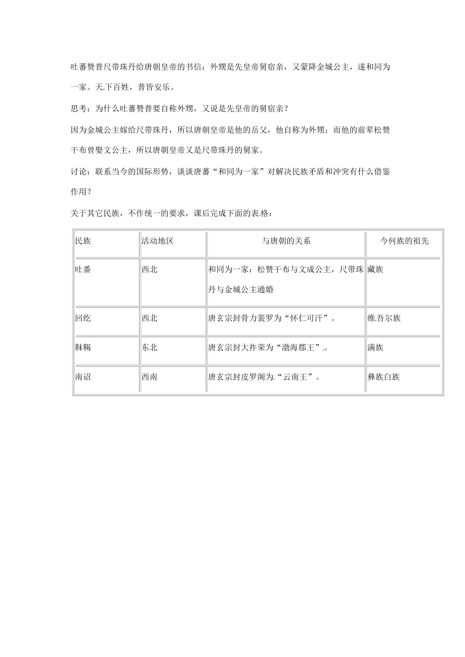 江苏省南通市实验中学七年级历史下册 第5课“和同为一家“教案 新人教版_第3页