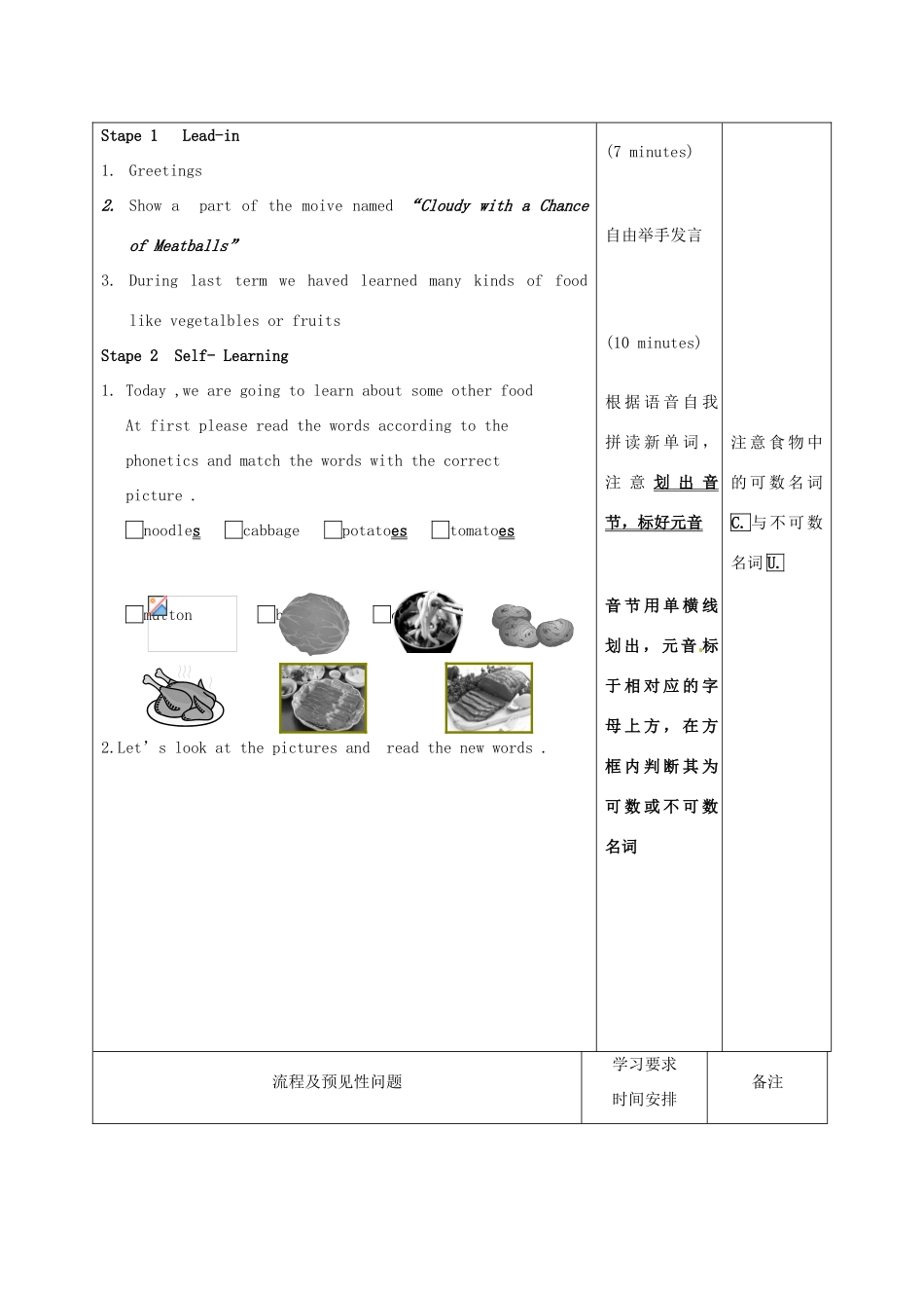 湖南省城金海双语实验学校七年级英语《Unit 8 I’d like some noodles》学案 人教新目标版_第2页
