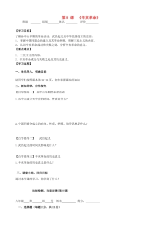 河南省周口市淮阳县西城中学八年级历史上册《第8课 辛亥革命》学案（无答案） 中华书局版