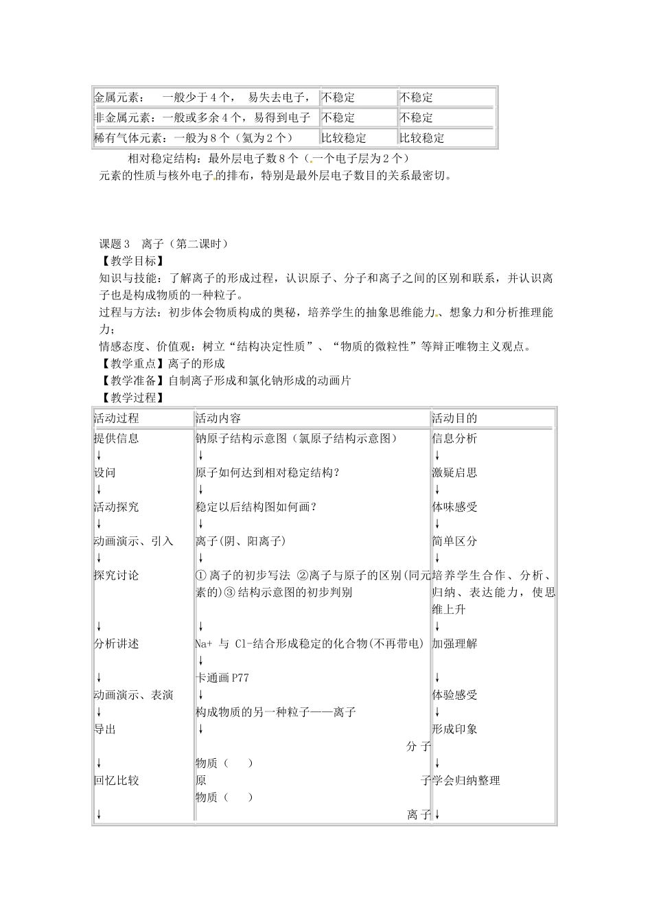 安徽省合肥市琥珀中学九年级化学上册 课题3 离子教案 （新版）新人教版_第3页