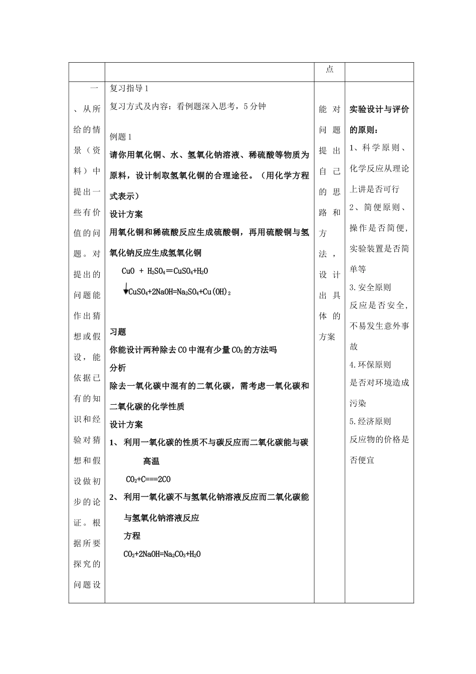 河南省商水县张明一中中考化学专题复习 实验方案的设计与评价教案-人教版初中九年级全册化学教案_第2页