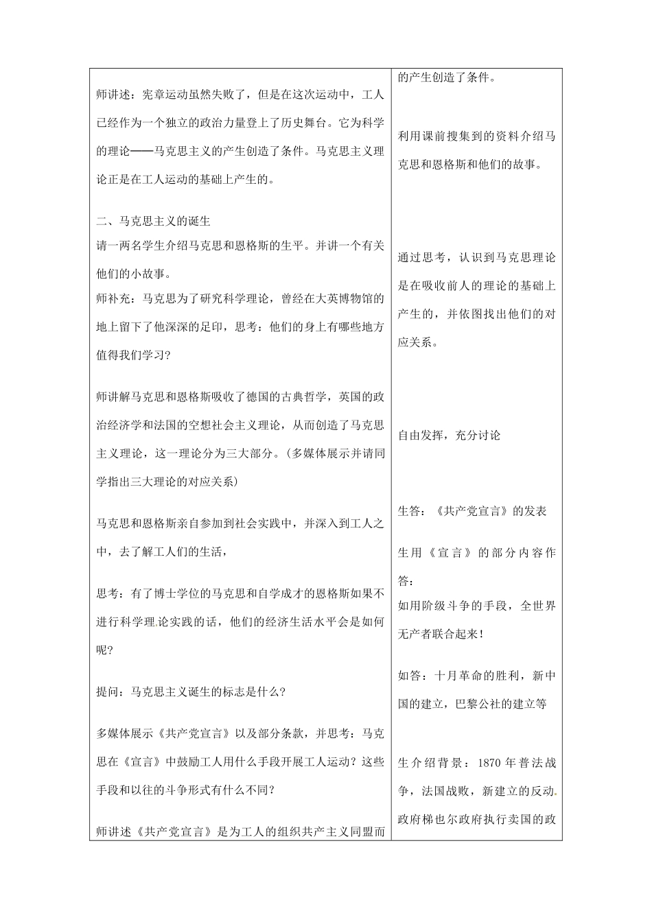 湖北省宜都市红花套镇初级中学九年级历史上册 第17课 国际工人运动和马克思主义的诞生教案 新人教版_第3页