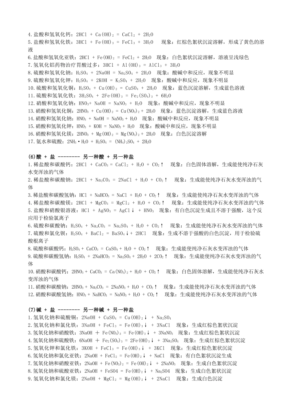 黑龙江省哈尔滨市九年级化学教师辅导材料 化学方程式及现象总结-人教版初中九年级全册化学教案_第3页