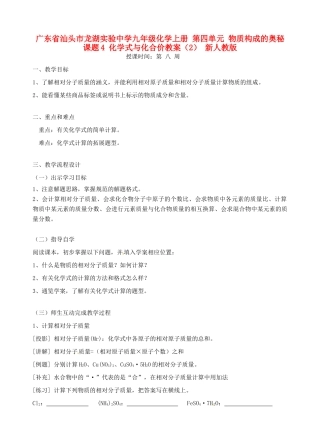 广东省汕头市龙湖实验中学九年级化学上册 第四单元 物质构成的奥秘 课题4 化学式与化合价教案（2） 新人教版