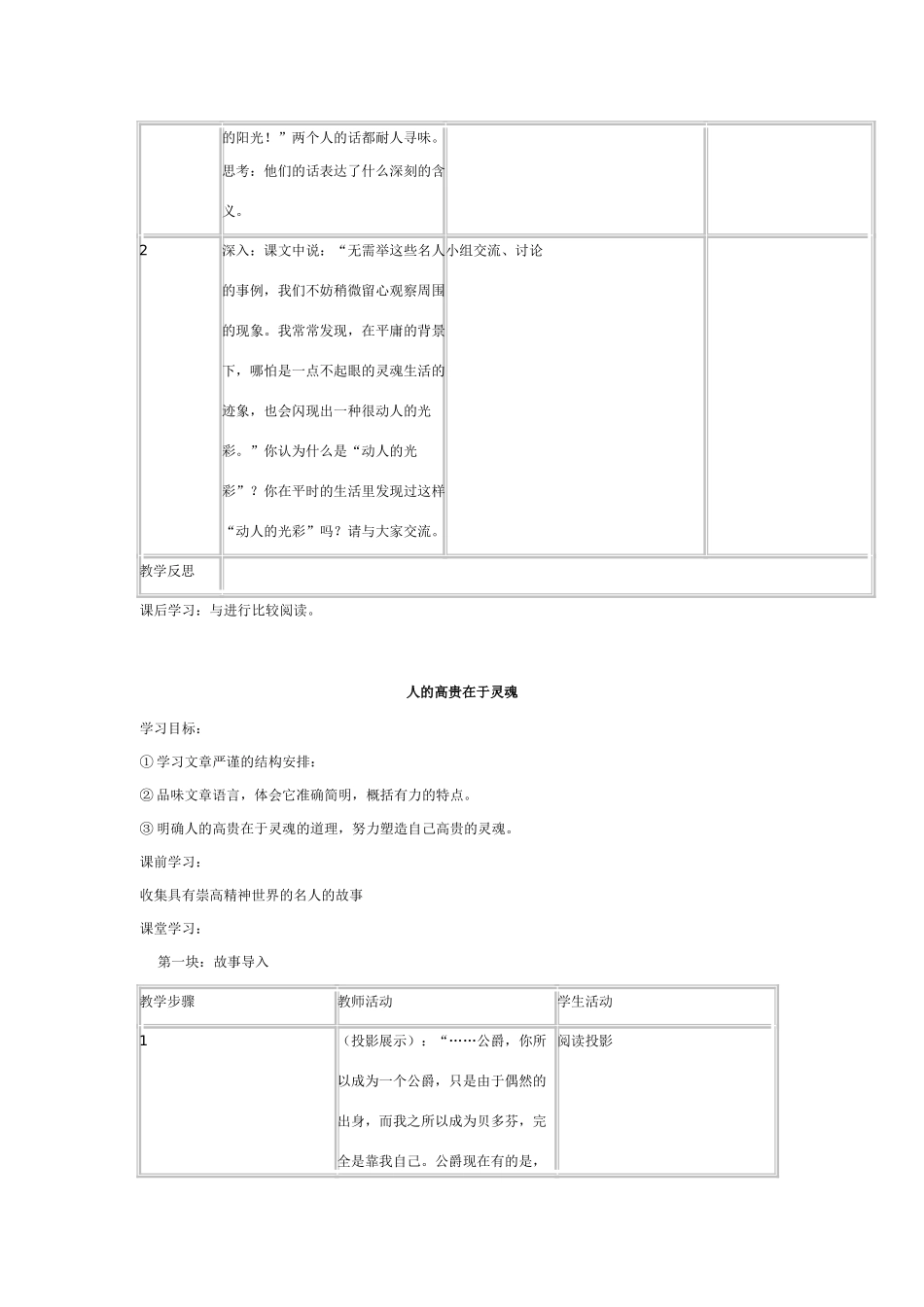 八年级语文上册 第7课《人的高贵在于灵魂》学案 北京课改版_第2页