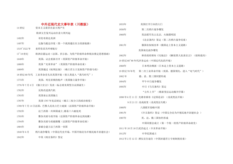 初中历史 中外近现代史大事年表教案 川教版_第1页