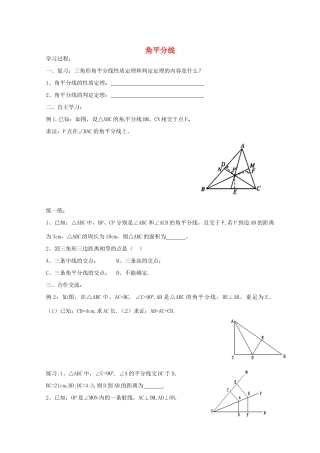 八年级数学下册 1.4 角平分线学案2 （新版）北师大版-（新版）北师大版初中八年级下册数学学案