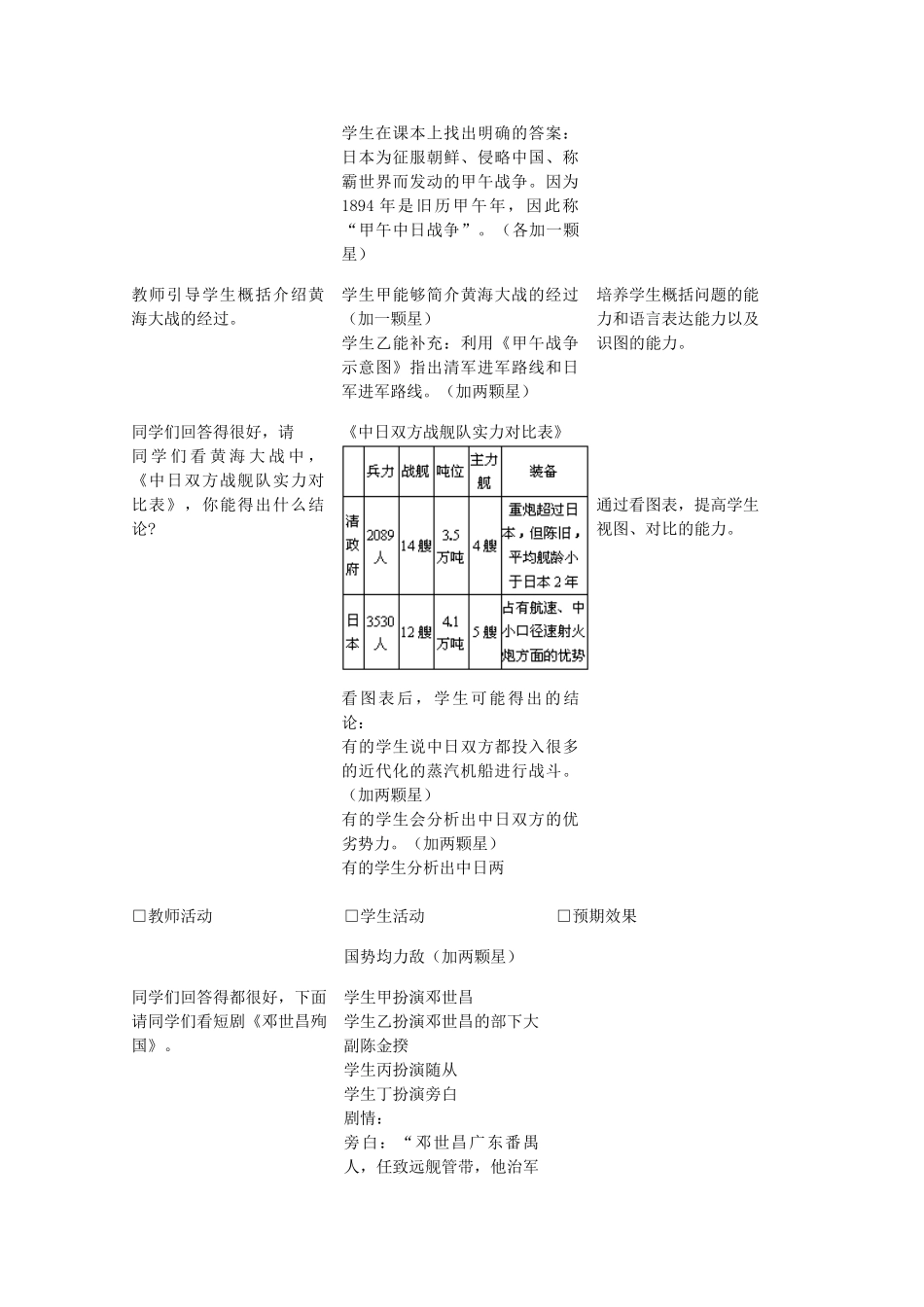 八年级历史上册 第4课 甲午中日战争教学设计 新人教版-新人教版初中八年级上册历史教案_第3页