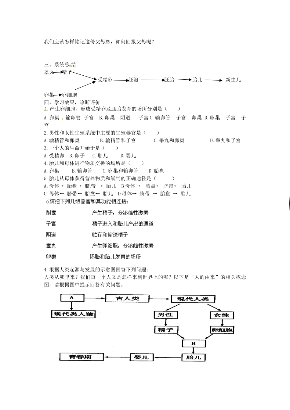 湖北省武汉为明实验学校七年级生物下册 第四单元《1.2 人的生殖》导学案（无答案） 新人教版_第2页