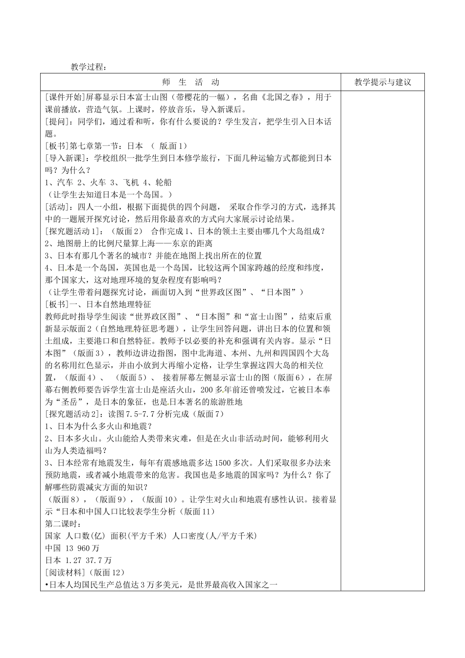 吉林省长春五中七年级地理下册《7.1 日本》教学设计 （新版）新人教版_第2页