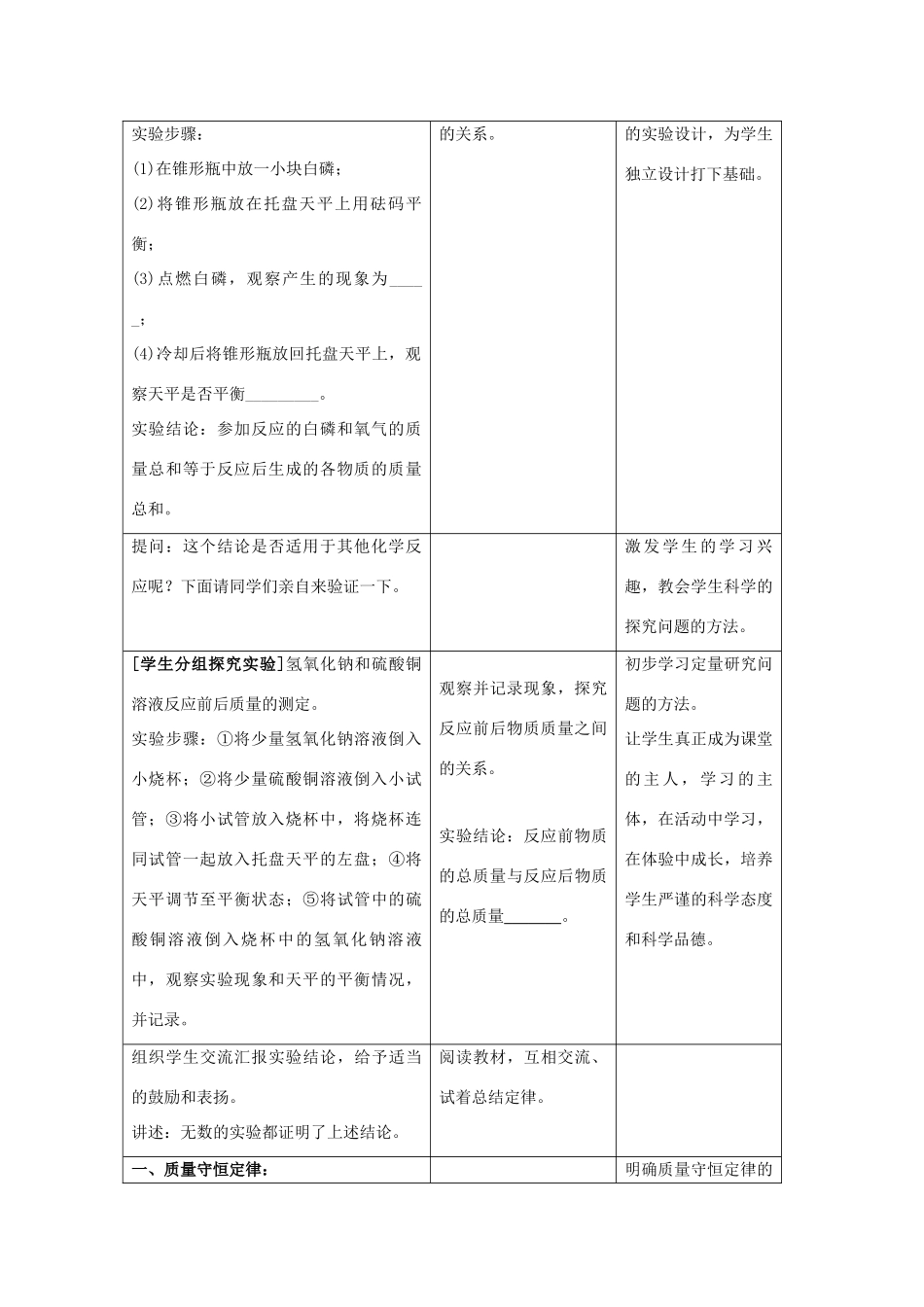 八年级化学全册 5.1 化学反应中的质量守恒教学设计 （新版）鲁教版五四制-鲁教版五四制初中八年级全册化学教案_第2页