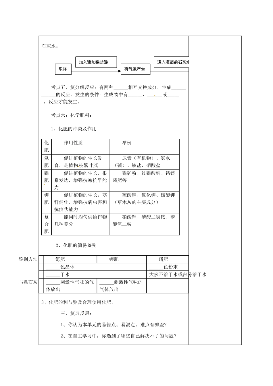 江苏省连云港市岗埠中学九年级化学下册 第十一单元《盐 化学肥料》复习教案 （新版）新人教版_第3页