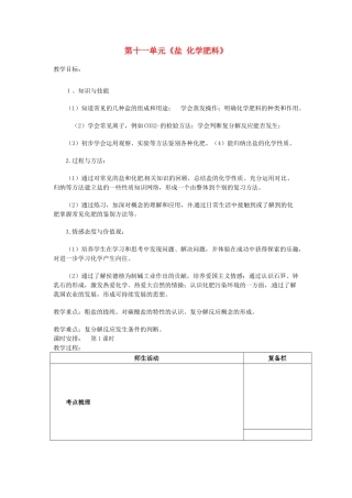江苏省连云港市岗埠中学九年级化学下册 第十一单元《盐 化学肥料》复习教案 （新版）新人教版