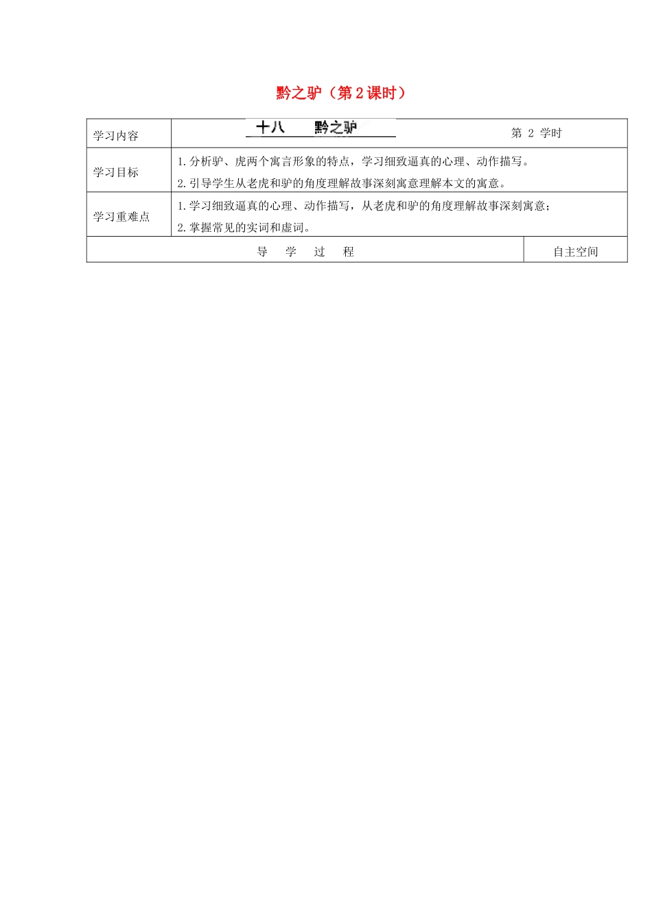 海南省海口市第十四中学七年级语文下册 第18课 黔之驴（第2课时）导学案（无答案） 苏教版_第1页